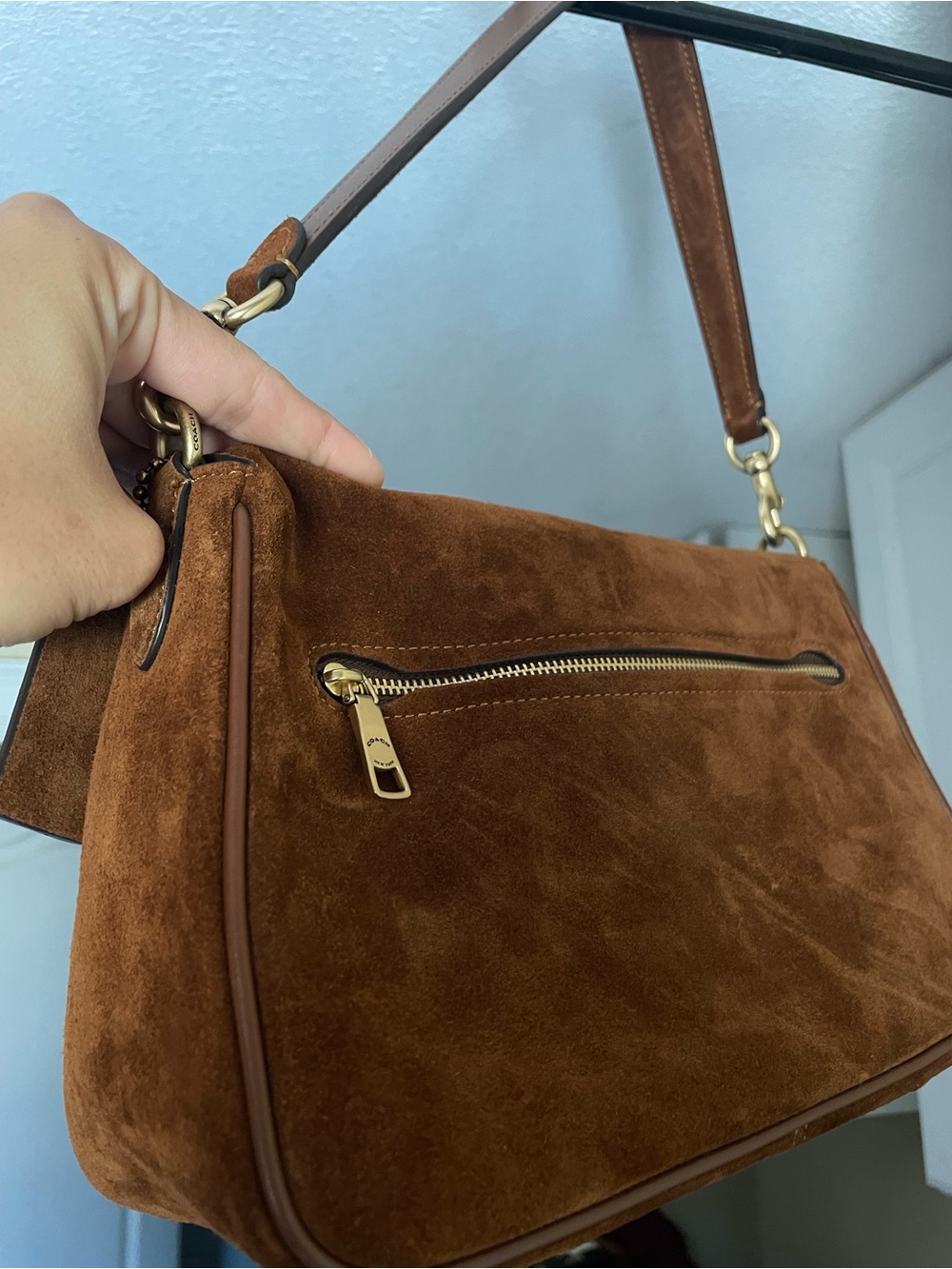 Coach Brown Suede Shoulder Bag with Gold Hardware - Picture 3 of 4